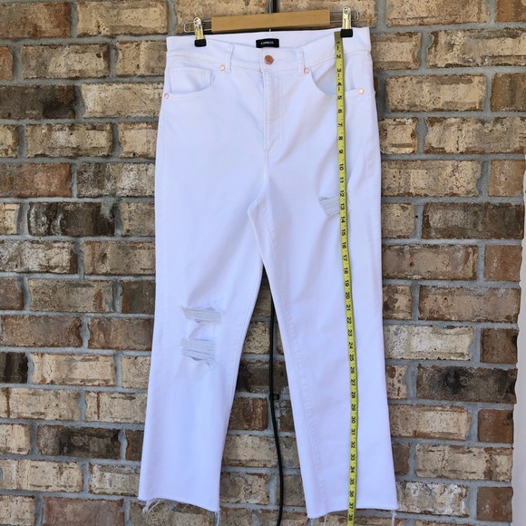 Express Style 06710774 High Waisted White Ripped Straight Raw Hem Ankle Jeans 10 - Picture 14 of 16